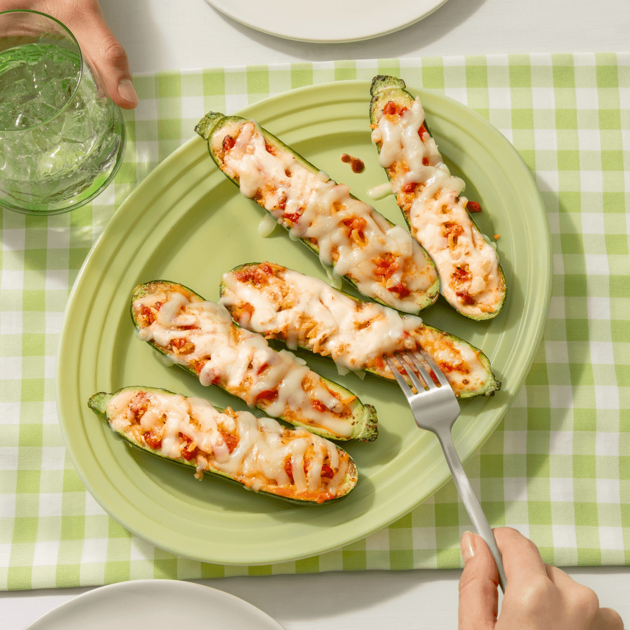 Plate of Cheesy Stuffed Grilled Zucchini