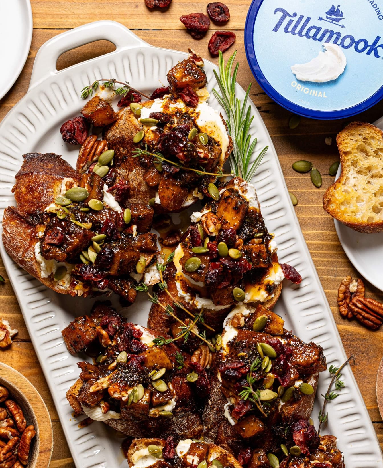 Honey Roasted Butternut Squash Crostinis with Cream Cheese Drizzle