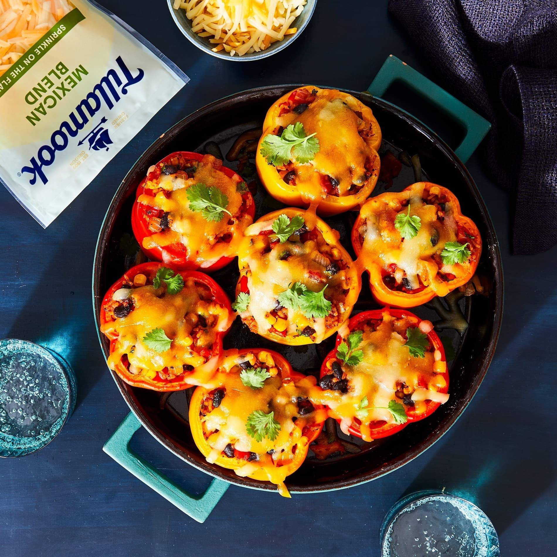 Tillamook Cheese Stuffed Peppers in pan