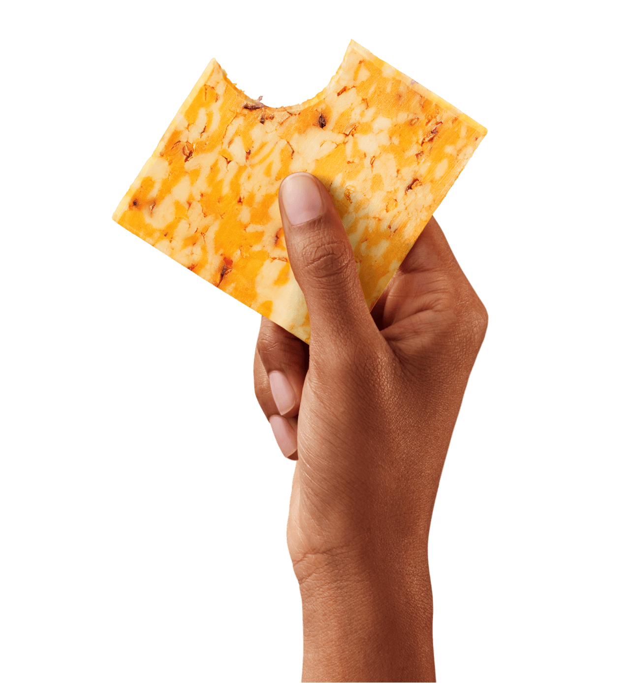 Hand holding spicy colby jack cheese